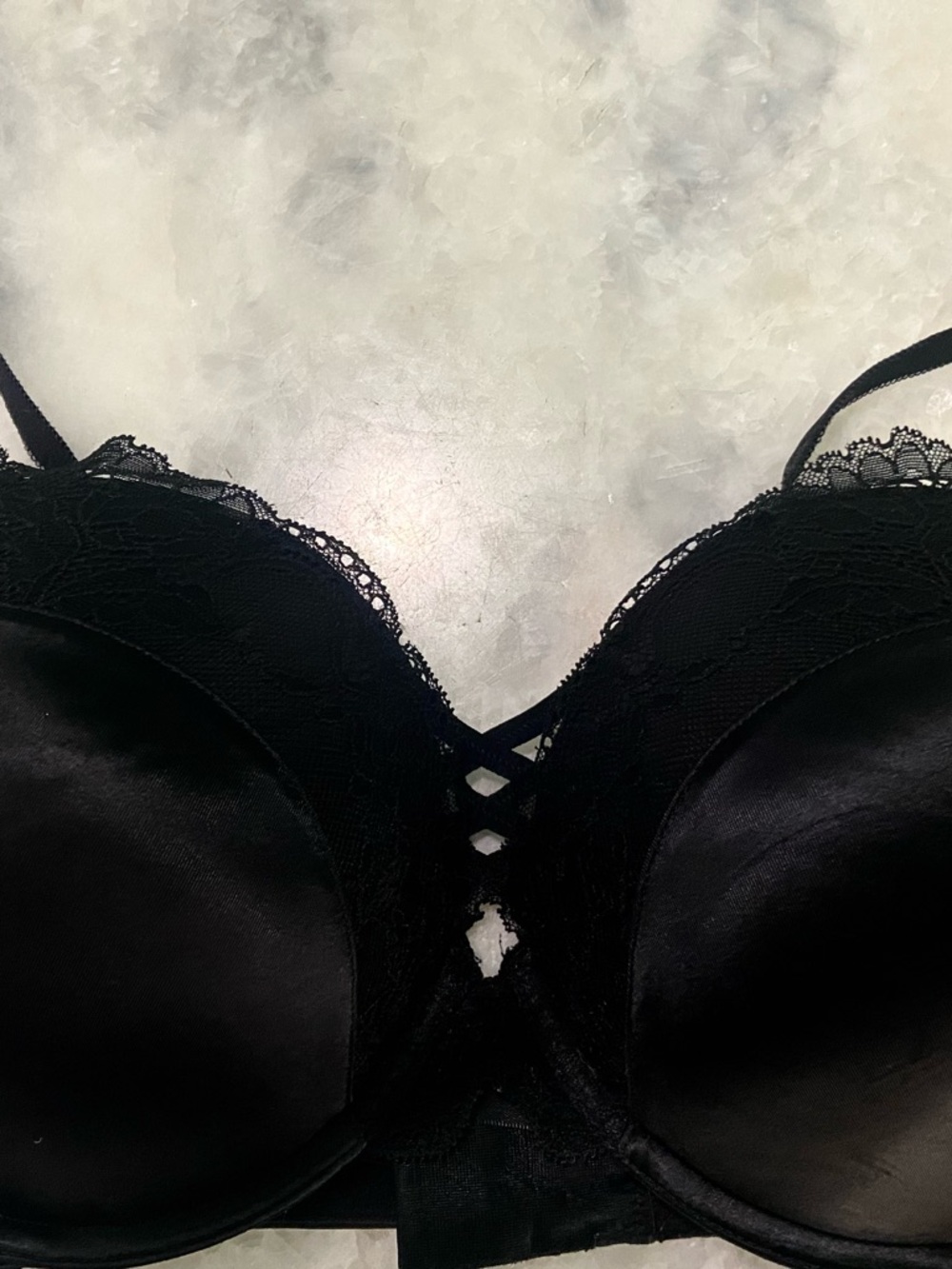 TORRID CURVE Sz 44 C Satin & Lace Plunge Push-Up Bra in Black very good